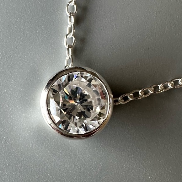 Sterling Silver Bezel Set Crystal Necklace - Picture 11 of 11